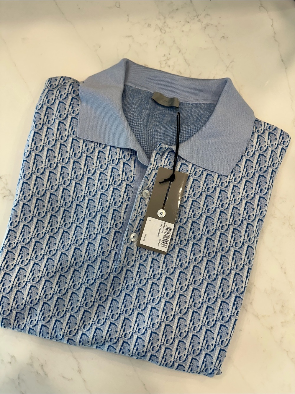 Dior Men’s Pale Blue Monogram Zip-Up Polo Knit